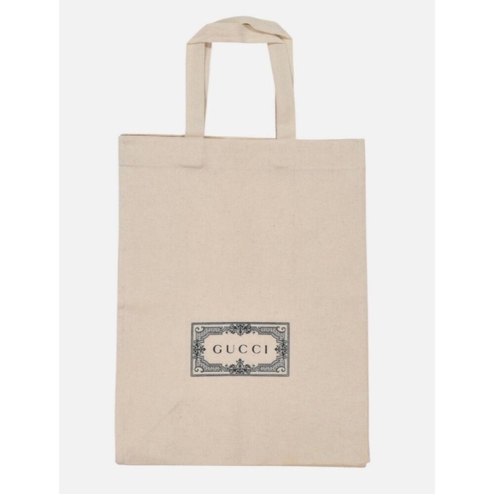 Gucci Cotton Canvas Double Sided Logo Shopping Tote Bag Natural